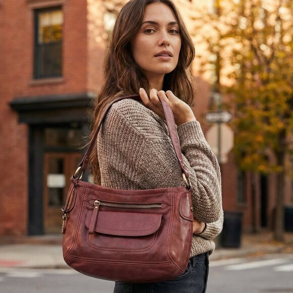 💜 Fossil Leather Shoulder Bag Berry Purple Hobo Y2K 🌸 - Picture 1 of 5